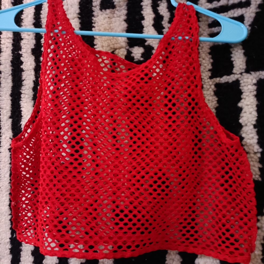 Boxy Fishnet Mesh Crop Top